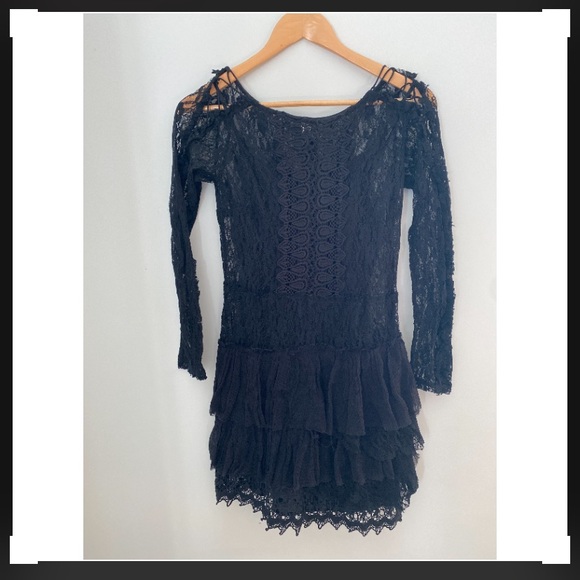 Free People Black Two-tiered Dress Lace embroidery - Picture 1 of 15